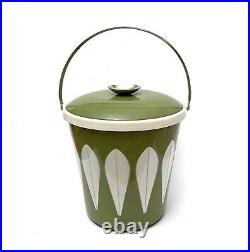 Vintage Catherineholm Avocado Green Lotus Enamelware Ice Bucket Mid Century Mod