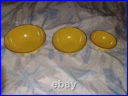 Vintage Cathrineholm MCM bright Yellow White Lotus Enamelware Bowls Set of 3 EUC
