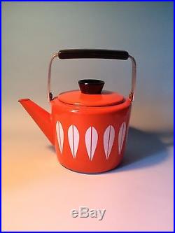 Vintage Cathrineholm Orange Teapot Tea Kettle Lotus Bowl Enamel Mid Century