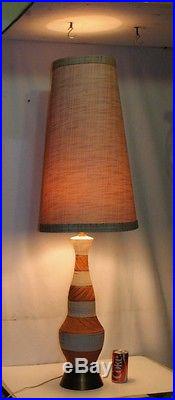 Vintage Ceramic 50 Table Lamp Tall Drum Linen Shade MID Century Modern Retro