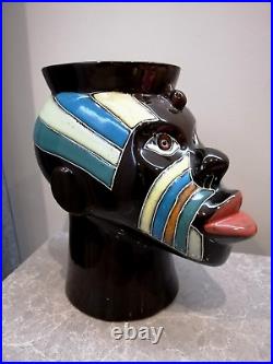 Vintage Ceramic Space Age Big Vase Africa Man Bust Flover Vase Mid-Century