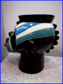 Vintage Ceramic Space Age Big Vase Africa Man Bust Flover Vase Mid-Century
