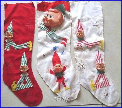 Vintage Christmas Elf Lot Mid Century 1960's Christmas Elves Stockings Retro