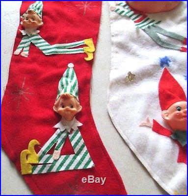 Vintage Christmas Elf Lot Mid Century 1960's Christmas Elves Stockings Retro