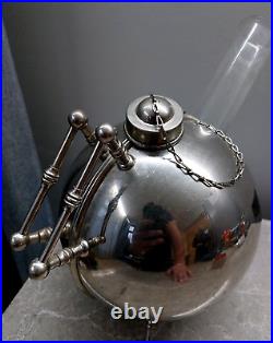 Vintage Chrome Ball Case with Glass Vine Decanter Mid-Century Decor