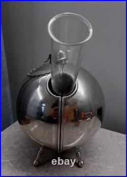 Vintage Chrome Ball Case with Glass Vine Decanter Mid-Century Decor