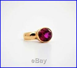 Vintage Cocktail Ring Ruby Mid-Century Retro 1950s Yellow Gold Sz 6 Solitaire