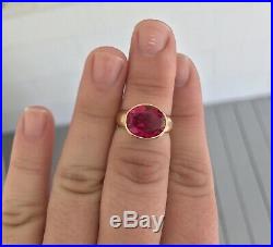 Vintage Cocktail Ring Ruby Mid-Century Retro 1950s Yellow Gold Sz 6 Solitaire