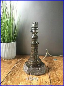 Vintage Cornish Serpentine Marble Lighthouse Desk Table Lamp Retro MID Century