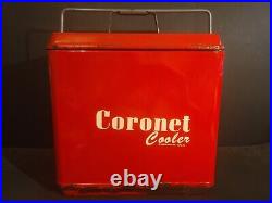Vintage Coronet Red Metal Cooler Mid Century Retro Ice Chest Box Lid