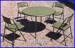 Vintage Cosco Mid Century Mod Avocado Green Folding Chairs Round Card Table RARE