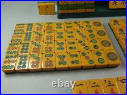 Vintage Crackled Butterscotch Catalin Wafer Back Bakelite Mahjong Mah Jongg Set