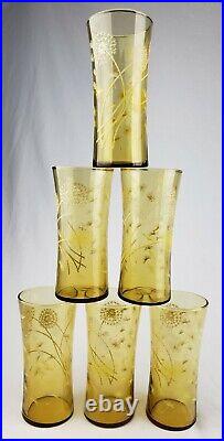 Vintage Dandelion Mid Century Modern Retro Tumbler Set of 6 Highball Glasses MCM