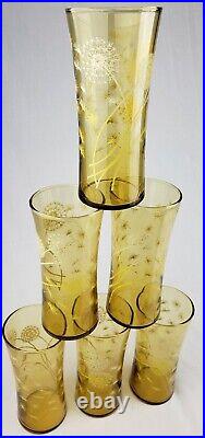Vintage Dandelion Mid Century Modern Retro Tumbler Set of 6 Highball Glasses MCM