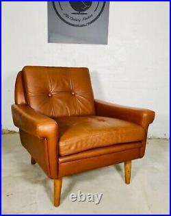 Vintage Danish MID Century Svend Skipper Cognac Lounge Chair 1965