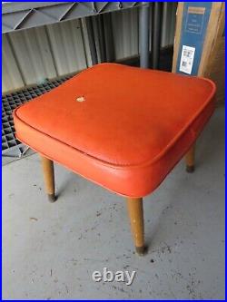 Vintage Danish Mid Century Modern Orange Naugahyde Footstool