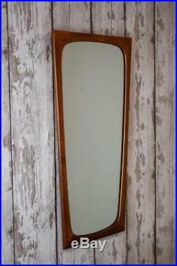Vintage Danish Mid Century Teak Wood Framed Atomic Wall Bathroom Hall Mirror