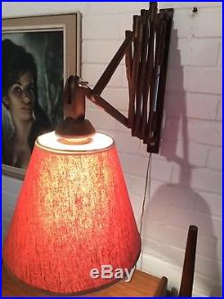Vintage Danish Teak scissor lamp mid century modern wall orange shade retro 1