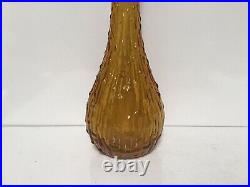 Vintage Dark Amber Wax Drip Genie Bottle Decanter 1960s Glass Empoli Glass