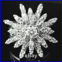 Vintage Diamond 14k White Gold Cluster Cocktail Ring Retro Mid Century Snowflake