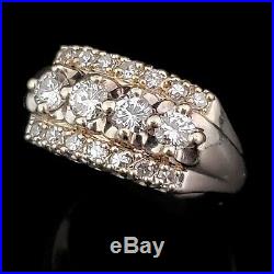 Vintage Diamond 14k White Gold Cocktail Ring Retro Mid Century Estate Jewelry