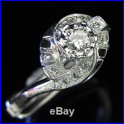 Vintage Diamond 14k White Gold Engagement Ring Promise Retro Estate Mid Century