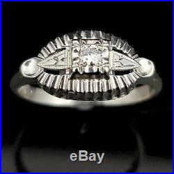 Vintage Diamond 14k White Gold Ring Retro Mid Century Estate Promise Gift