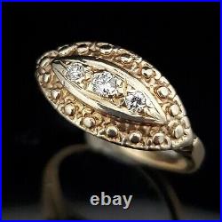 Vintage Diamond 14k Yellow Gold Navette Shaped Ring Retro Gift Mid Century