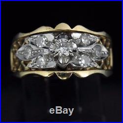 Vintage Diamond 14k Yellow White Gold Ring Band Floral Retro Mid Century c1950s
