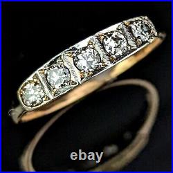 Vintage Diamond 18k White Yellow Gold Ring Band Estate Retro Mid Century Bridal