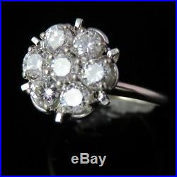 Vintage Diamond Cluster Ring 14k White Gold Estate Retro Mid Century Gift