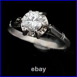 Vintage Diamond Platinum Engagement Ring Solitaire Estate Mid Century Gift Retro