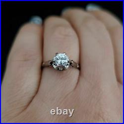 Vintage Diamond Platinum Engagement Ring Solitaire Estate Mid Century Gift Retro