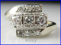 Vintage Diamond Ring Retro Period Mid Century 14K White Gold 1/2ctw Bypass