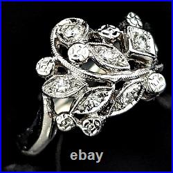 Vintage Diamonds 14k White Gold Floral Branch Ring Retro Mid Century Estate Gift