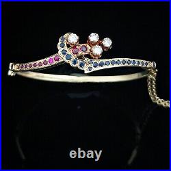 Vintage Diamonds Sapphires Rubies 14k Yellow Gold Bracelet Retro Mid Century