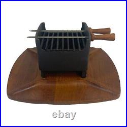 Vintage Digsmed Denmark 1964 Large Serving Teak Wood & Cast Iron Hibachi Grill