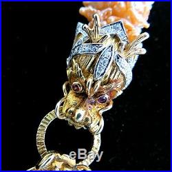 Vintage Dragon Diamond Ruby Pearl 14k Gold Necklace Estate Retro Mid Century
