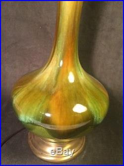 Vintage Drip Glaze Green Ceramic Table Lamp Mid Century Modern Retro 60s/70s