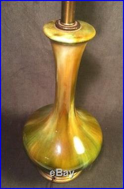 Vintage Drip Glaze Green Ceramic Table Lamp Mid Century Modern Retro 60s/70s