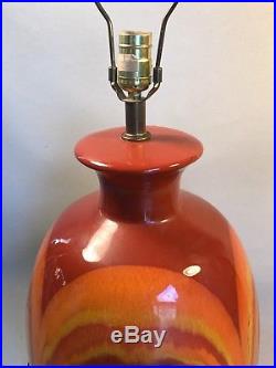 Vintage Drip Glaze Orange Ceramic Table Lamp Mid Century Modern Retro 60s/70s Lg