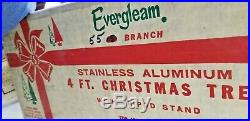 Vintage EVERGLEAM STAINLESS ALUMINUM 4' XMAS TREE Retro Mid Century