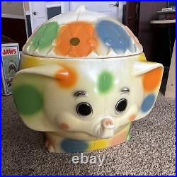 Vintage Edward Mobley 1960s Polka Dot Circus Elephant Blow Mold Toy Box 24 Tall