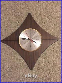 Vintage Elgin Starburst Floating Wall Clock Mid Century Mcm Veneer Retro Tested