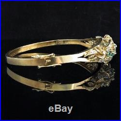 Vintage Emerald Diamond Bracelet Floral 14k Yellow Gold Retro Estate Mid Century