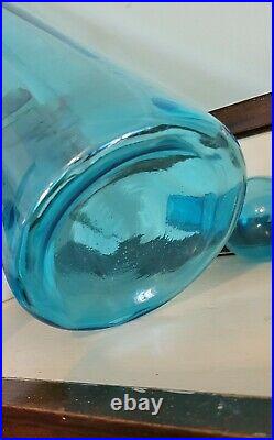 Vintage Empoli Aqua Blue Genie Bottle With Stopper 26 inches Tall