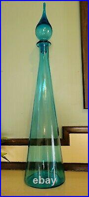 Vintage Empoli Aqua Blue Genie Bottle With Stopper 26 inches Tall
