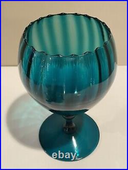 Vintage Empoli Art Glass Mid Century MCM Pedestal Jar Teal Blue withLid-Perfect