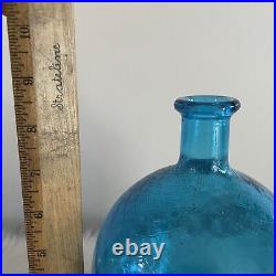 Vintage Empoli Blue Glass Genie Bottle, 14 Mid-Century flame tip decanter