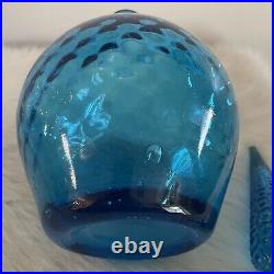 Vintage Empoli Blue Glass Genie Bottle, 14 Mid-Century flame tip decanter
